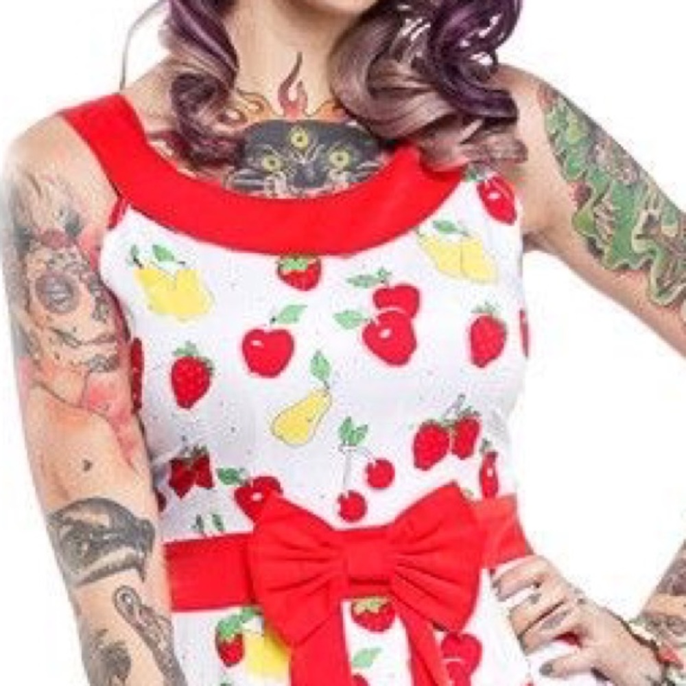 Sourpuss White Dress with Red Accents and Fruit Print - Picture 3 of 11